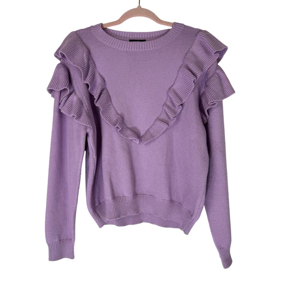 Cocobleu Lilac Purple Ruffle Knit Long Sleeve Cozy Casual Sweater Top Size M - Picture 1 of 9
